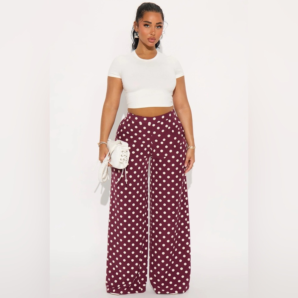 NWT - Lucelia Polka Dot Trouser Pant - Burgundy/combo - S